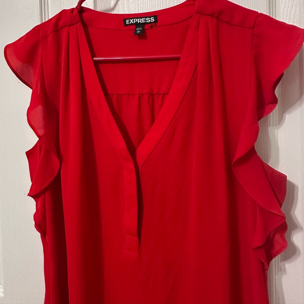 Express Women's Red Ruffle Sleeve Top - Picture 3 of 4